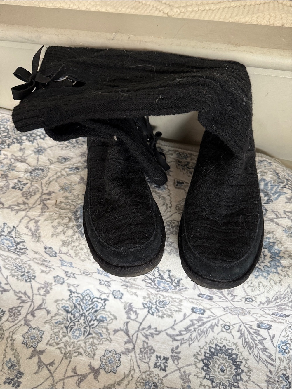 UGG Black Over-the-Knee Knit Lace-Up Boots